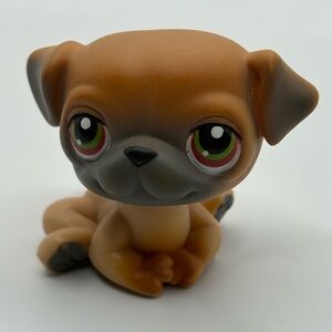 2004 LPS Hasbro Littlest Pet Shop  # 2 Pug Brown grey Tan w/ Green eyes VTG
